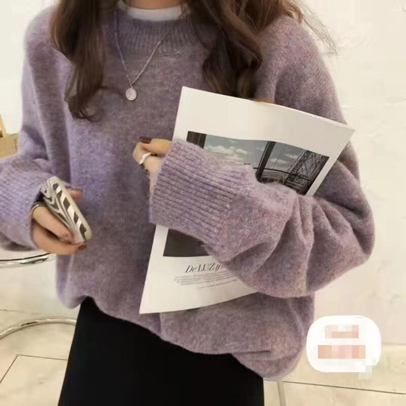 韓国スタイルのレイジースタイルの柔らかいワックスのようなセーター、女性用、秋冬厚みのある2025新しいスタイルのルーズラウンドネックスタイルのニットボトムシャツ|undefined