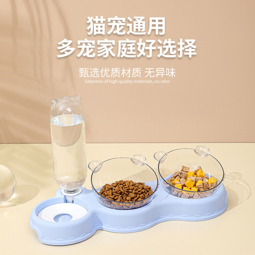 Cross-border dog double bowl automatic pet feeder water fountain cat basin dog bowl cat bowl cat supplies water bowl wholesale