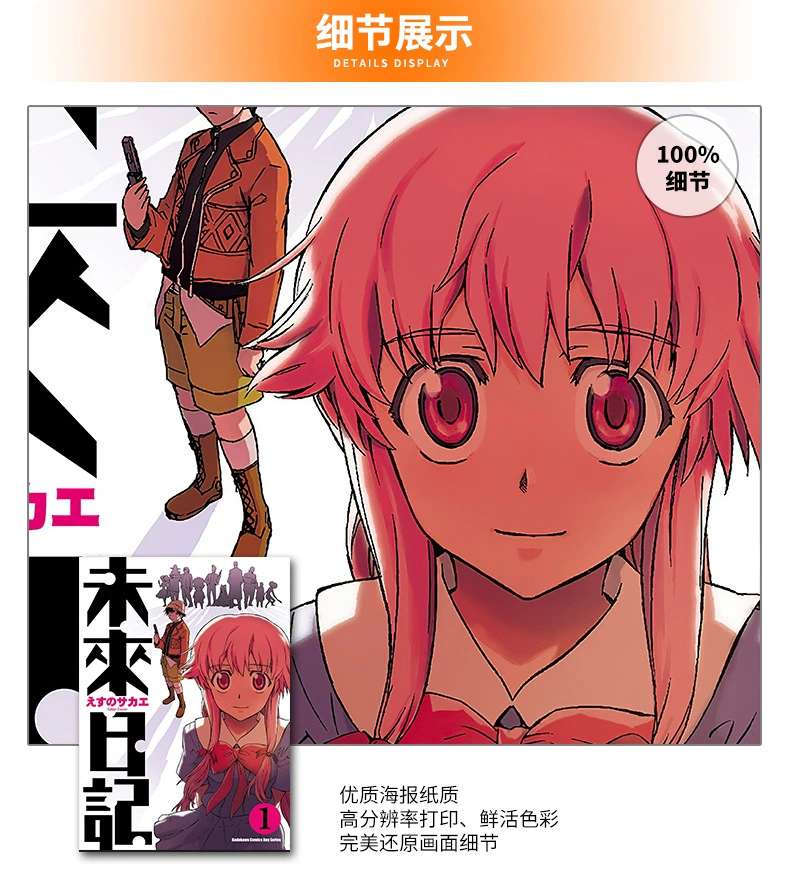 Плакат-наклейка Mirai Nikki (Future Diary) — аниме-мурал, разные размеры (10×15–50×70 см)