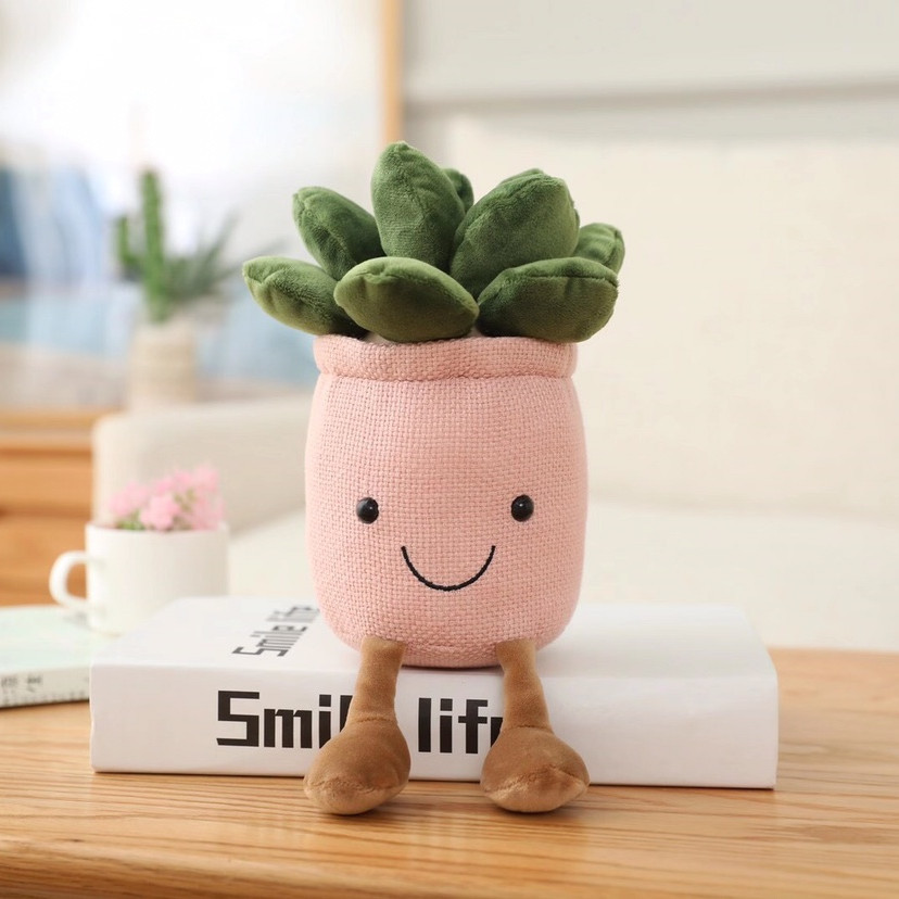 Creative Simulation Plant Smiley Face Succulent Plush Toy Green Plant Ornaments Grab Machine Rag Doll Home Accessories