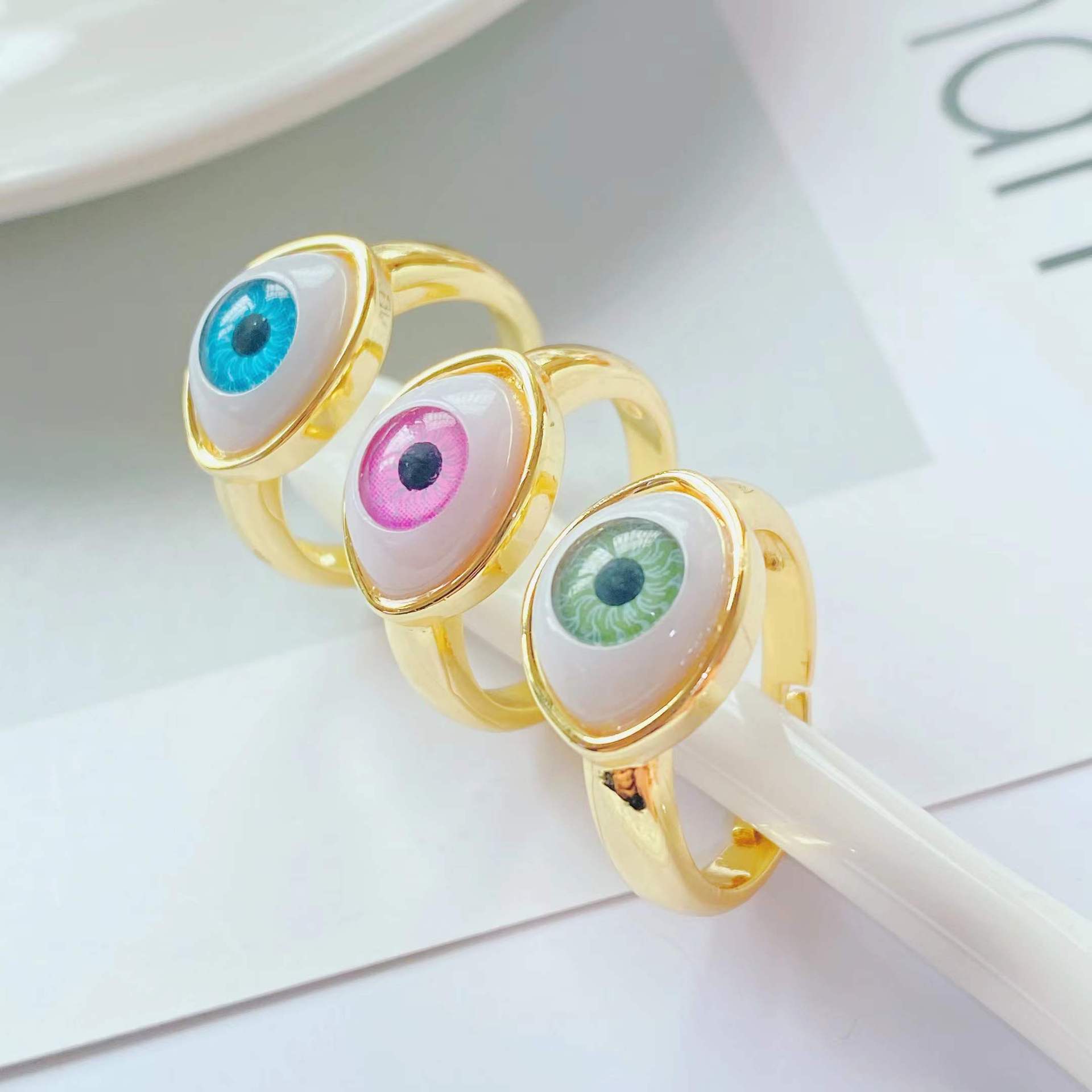 fashion 18k gold resin Devilu0027s eye personality eye opening adjustable ring