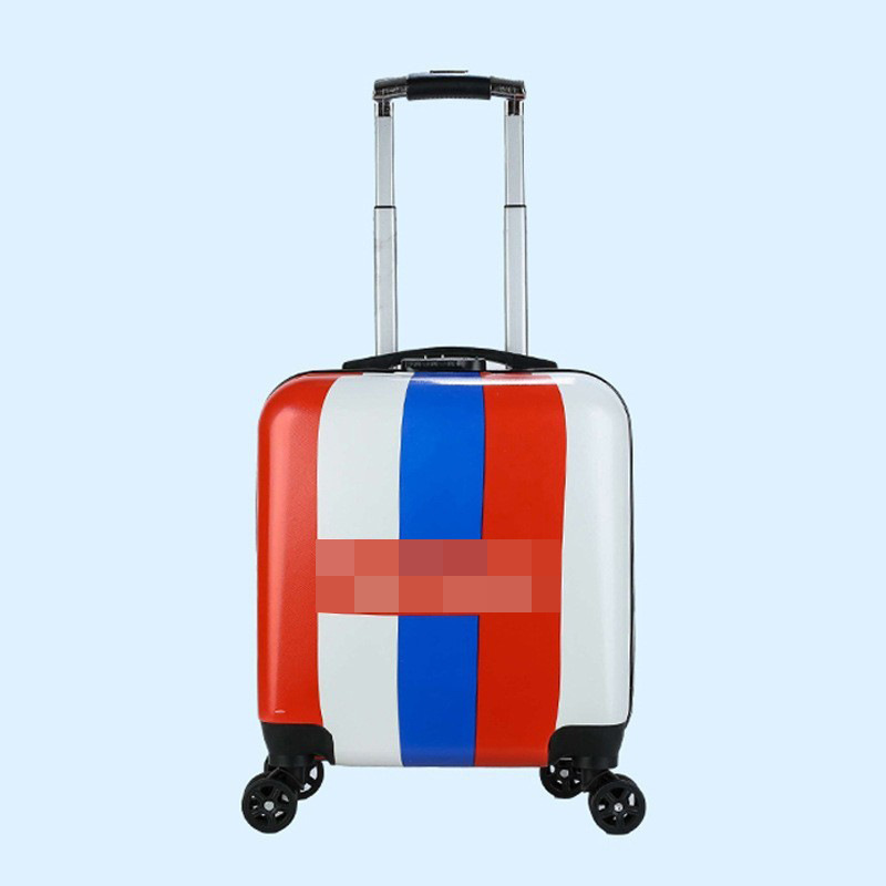 Equipaje de estilo británico de 18 pulgadas de gran capacidad de la rueda universal de los niños trolley caso impreso Logotipo de embarque caso al por mayor