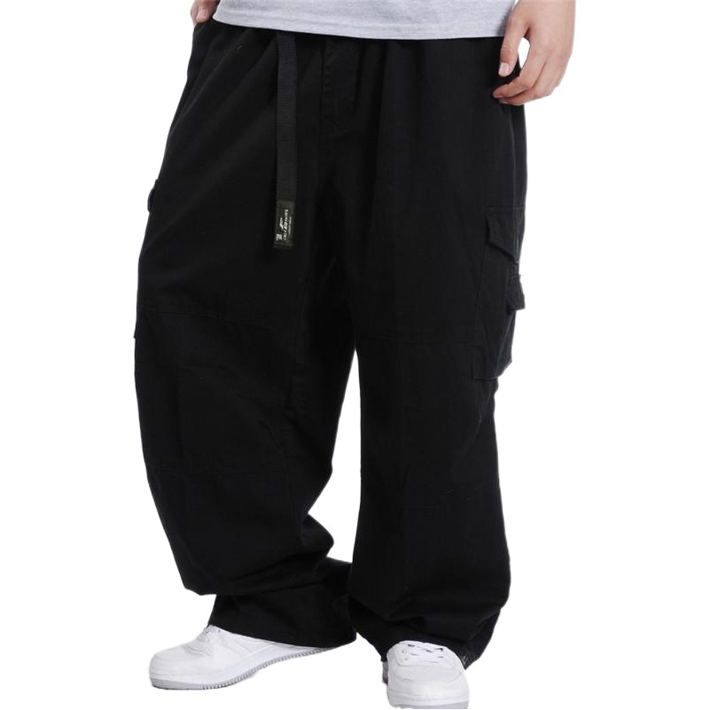 Pantalones multibolsillos de primavera y otoño para hombres gordo mono de rayón gordo casual más tamaño pierna ancha cintura elástica pantalones largos sueltos
