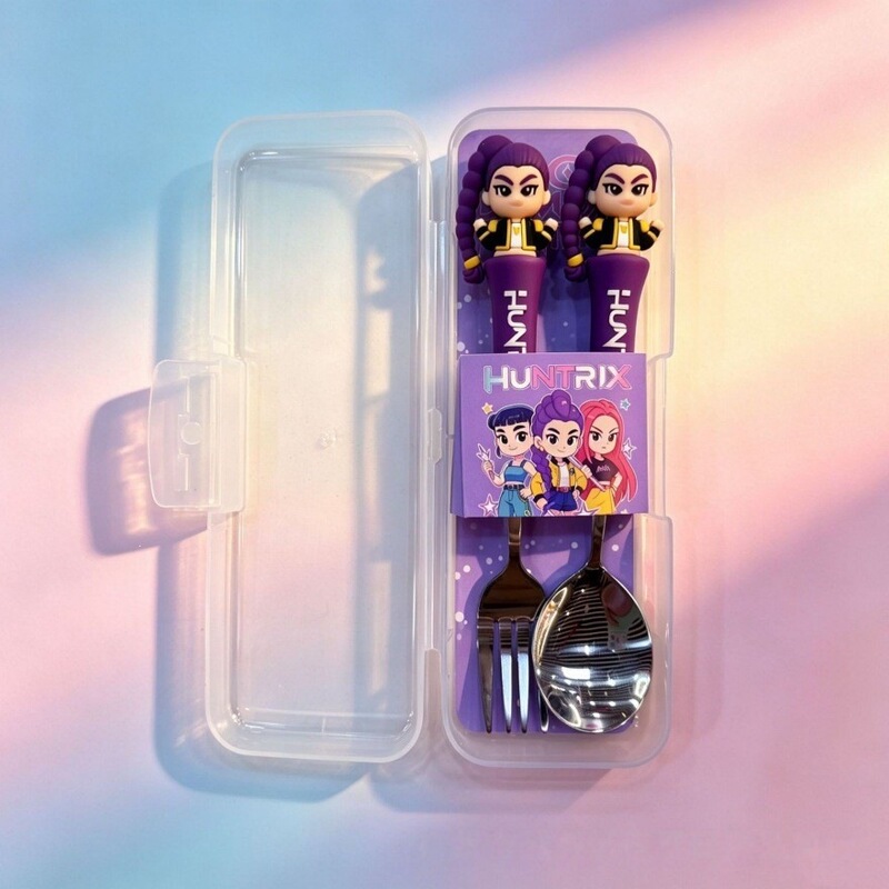 Cartoon Minecraft Spoon and Fork 2-Piece Set Stainless Steel Witch Fork and Spoon Set Children's Tableware Set with Box