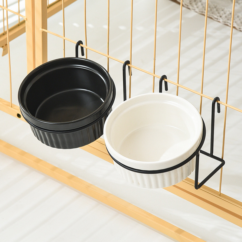 tazón de gato cerámica tazón de comida para gatos jaula colgante fija tazón de comida para gatos anti-derribo cachorro gato beber agua jaula tazón