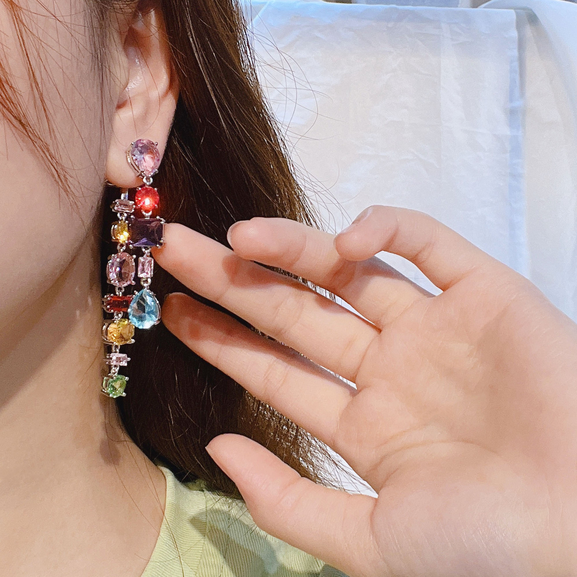 Bohemian Water Droplets Heart Shape Copper Inlay Artificial Gemstones Bracelets Earrings Necklace