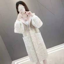 大衣女冬新款水貂绒外套女春秋洋气宽松中长款大衣连帽针织开衫潮
