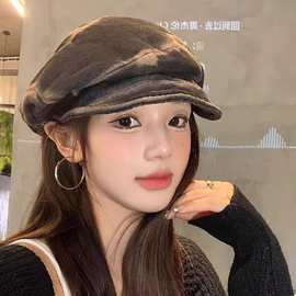 日系复古做旧褶皱水洗贝雷帽女2025新款大头围显脸小百搭画家帽子