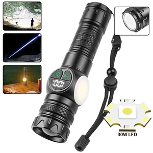 New Magnetic Strong Light Flashlight with Smart Digital Display, White Laser Flashlight, Side Light, Outdoor Emergency Repair Work Light