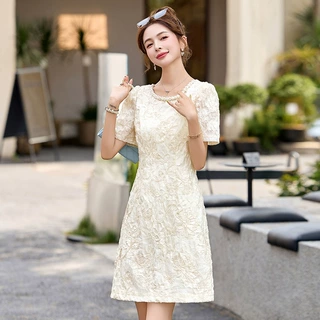 新中式国风刺绣钉珠连衣裙女2025夏季新款百搭显瘦中长款亮片裙子