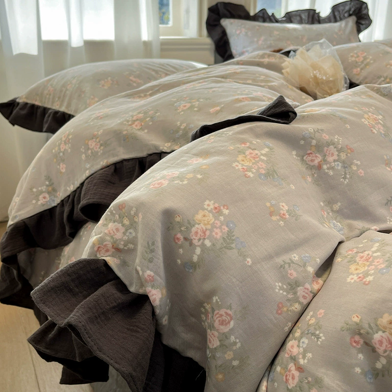 2025 новый хлопковый двухслойный марлевые кровати набор из четырех частей