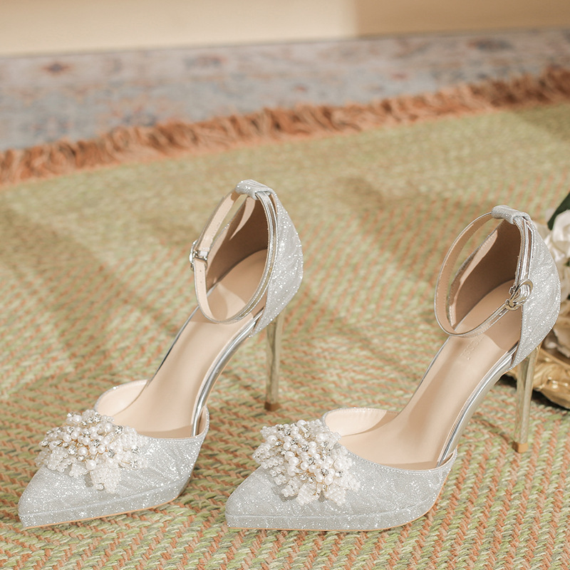 2026 New Sequin High Heels for Women, Stiletto Heel, Closed-Toe Single Shoes, Women's Coming-Of-Age Ceremony Graduation Season Elegant Shoes