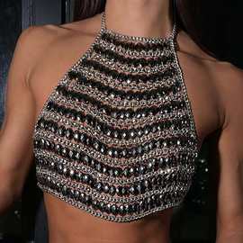 L6976Y欧美跨境手工沙滩luxury vest 大钻胸链身体链胸衣服装配饰