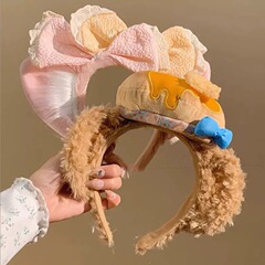 2025 新ぬいぐるみかわいいダッフィーベアヘッドバンド帽子遊園地写真ヘアピン洗顔ヘッドバンド高頭蓋骨