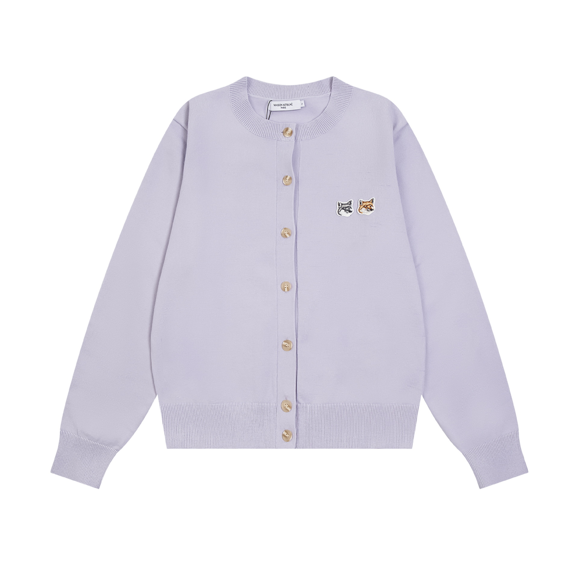 メゾンキツネ スターズ同風 小文字ロゴ フォックスヘッド ウールセーター メンズ ラウンドネック ニットカーディガン