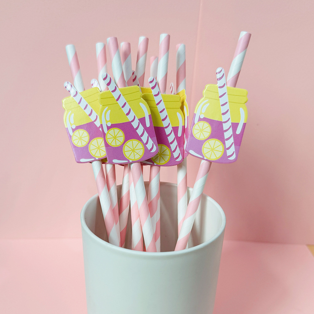 Suministros para fiestas transfronterizas Pajitas de limón de frutas creativas Pajitas de papel desechables Pajitas de bebidas de jugo Spot al por mayor