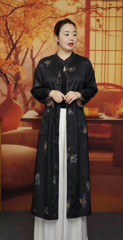 双面双穿2025新款春秋中年女装桑蚕丝提花中长款风衣外桃上衣|undefined