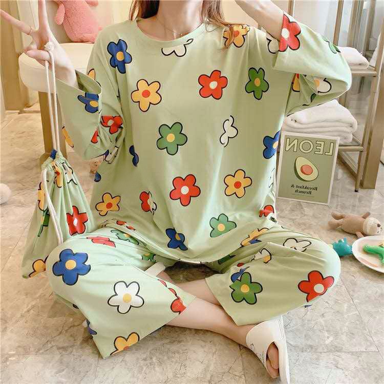 Pijamas de manga larga de las mujeres de primavera y otoño más tamaño pijamas de verano de las mujeres ropa de abrigo estilo coreano pijamas de las mujeres más tamaño traje de desgaste para el hogar