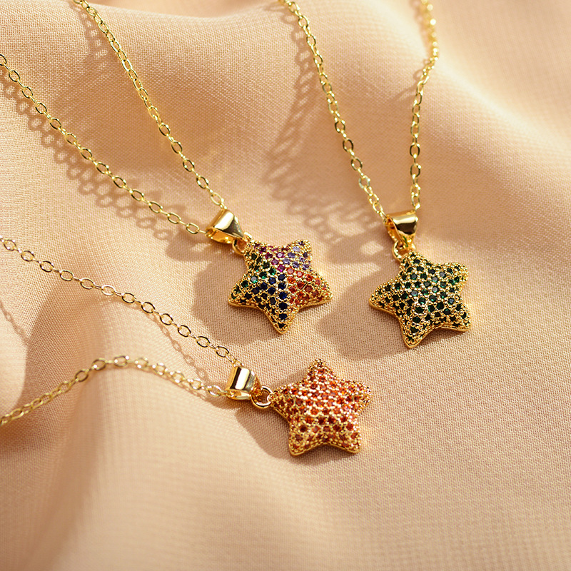 Fashion Star Copper Inlay Rhinestones Pendant Necklace 1 Piece