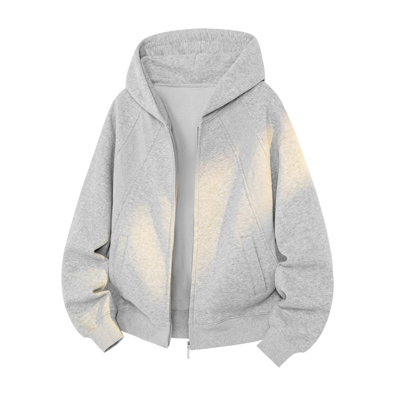 Sweat à capuche américain robuste à double fermeture éclair pour hommes et femmes, coupe déstructurée automne Cleanfit._voghion.com