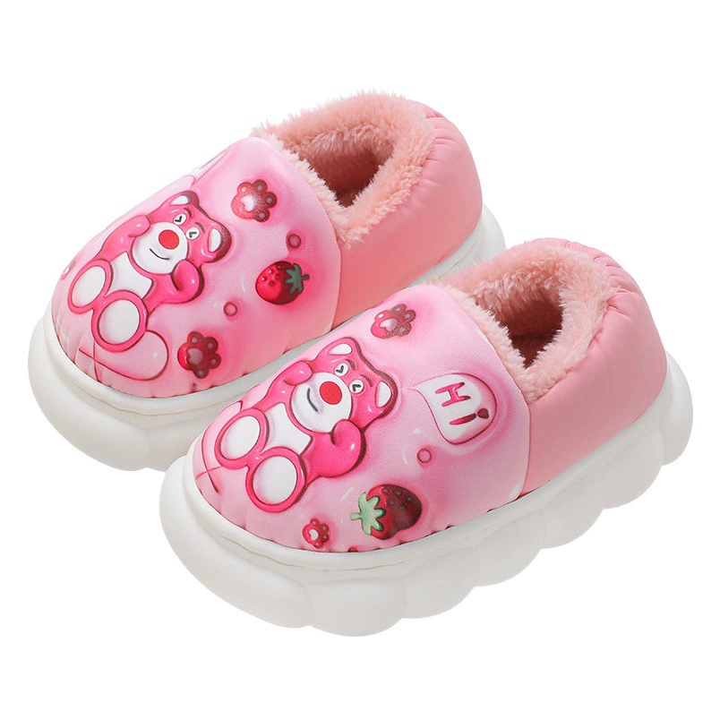 Детские хлопковые тапочки на высоком каблуке для осени и зимы, теплые пушистые милые домашние тапочки с закрытой пяткой для мальчиков и девочек, семейные тапочки для родителей и детей