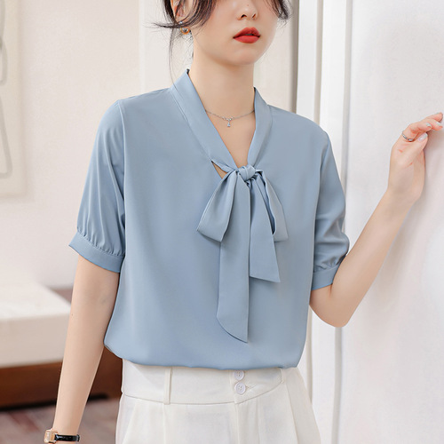 Leisure Lead Design Women's Short Sleeve Shirt 2025 Summer New Drop Waist Slimming Simple Commute White Collared Shirt