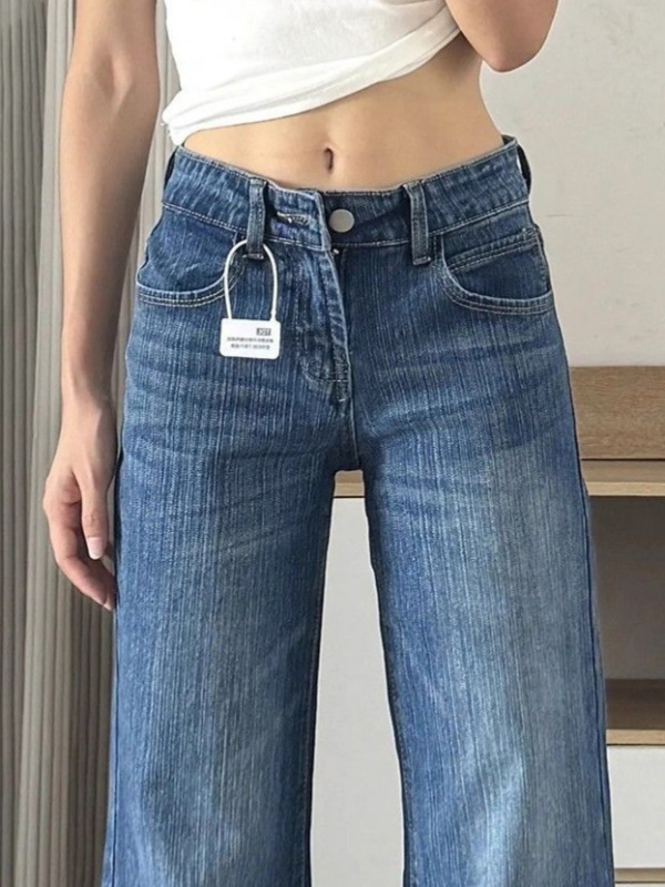 美式微喇低腰牛仔裤直筒秋季新款小个子百搭不贴腿宽松微喇裤女|undefined