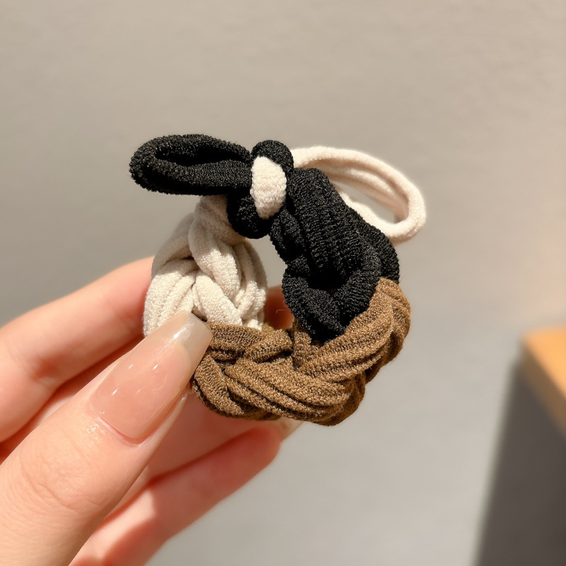 Cuerda para el cabello retro Maillard, temperamento femenino, cuerda para el cabeza duradera, banda de goma para el cabello de alta gama, tocado de lazo para el cabello de cola de caballo alta