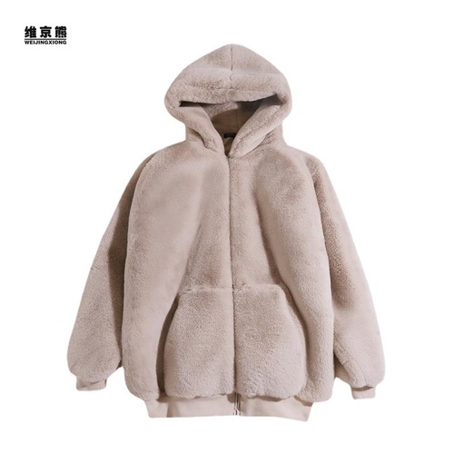 Korean style loose plush velvet coat for women winter imitation rex rabbit fur imitation fur mid-length large size thickened hooded coat