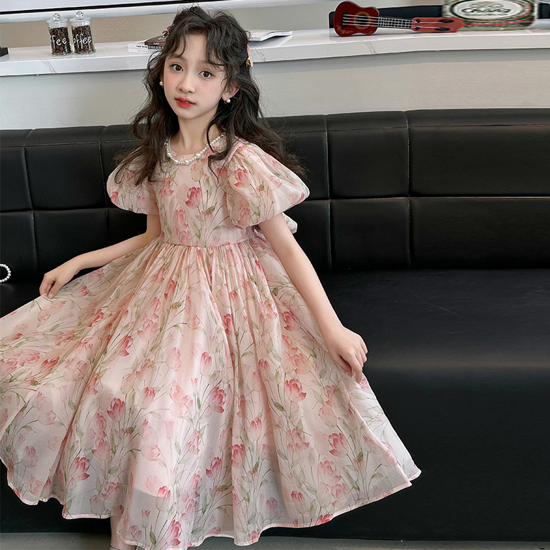 Girls Dress Summer 2025 New Children's Princess Dress Fashionable Girl Dress Girls Summer Floral Dress