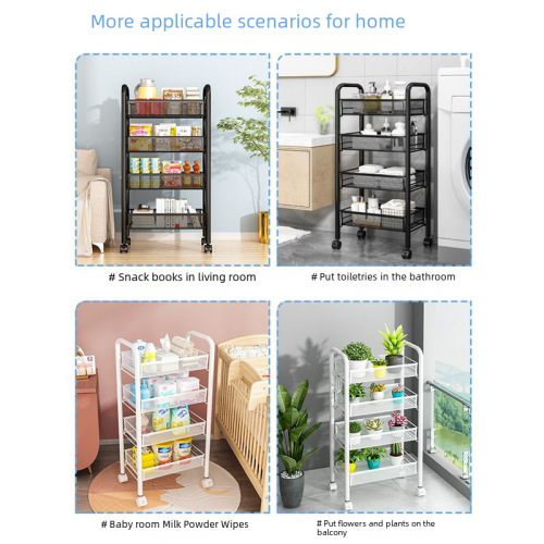 Kitchen shelving unit, multi-tiered floor-standing mobile storage rack, household storage trolley, multifunctional vegetable and fruit stand