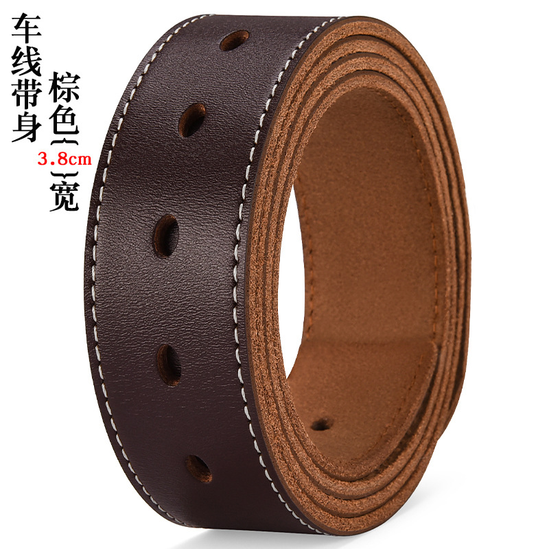 Cinturón sin cabeza de piel de vaca tira de hebilla lisa de cuero de los hombres con cuerpo