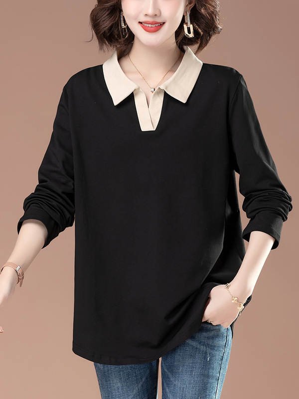 純綿の長袖のtシャツの女性の中の長さの2024の新型のゆったりしているのが見えます。|undefined