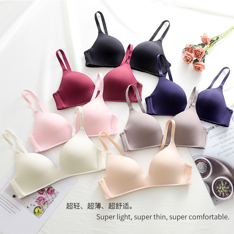 Solid Color Glossy Young Women's Intimates Small Breast Push-Up Seamless Student No Rims Thin Breathable and Comfortable Bra Bra Solid Color Glossy Young Women's Intimates Small Breast Push-Up Seamless Student No Rims Thin Breathable and Comfortable Bra Bra