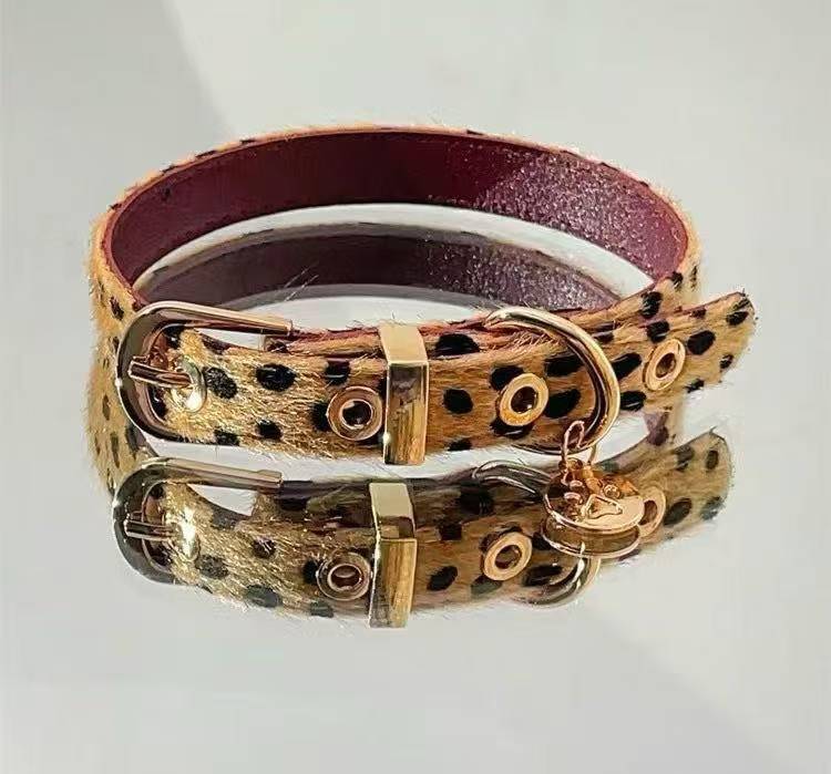 Leopard Print Choker Collar with Plush Clavicle Chain, Coffee Polyester, One Size — detail image 2