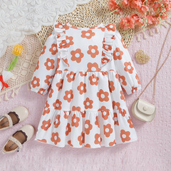 SAMGAMIBABY跨境童裝春秋新款女童連衣裙花朵可愛女孩荷葉花邊裙