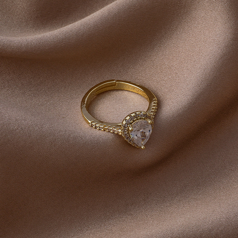 fashion micro-inlaid zircon heart square opening ring wholesale