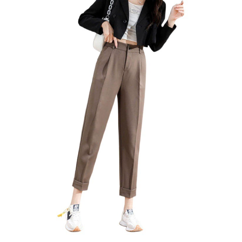 Костюм Брюки Женские 2023 Новое поступление Свободные прямые брюки с высокой талией Укороченные европейские повседневные брюки с дымовой трубкой