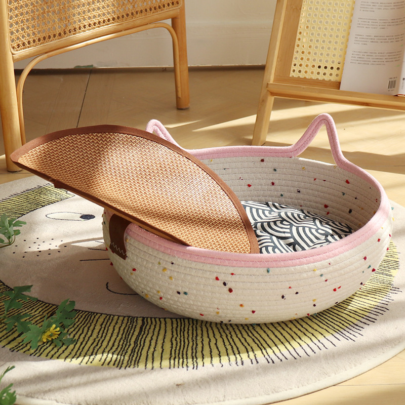 컬러풀한 폼폼 - 핑크 + 블루 코튼 패드 + 매트