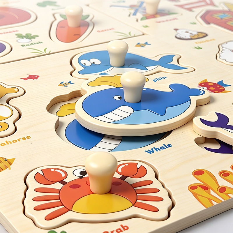 Puzzle de madera de mano para niños 1 - 3 años de edad puzzle de puzzle de construcción cognitiva Montserrat