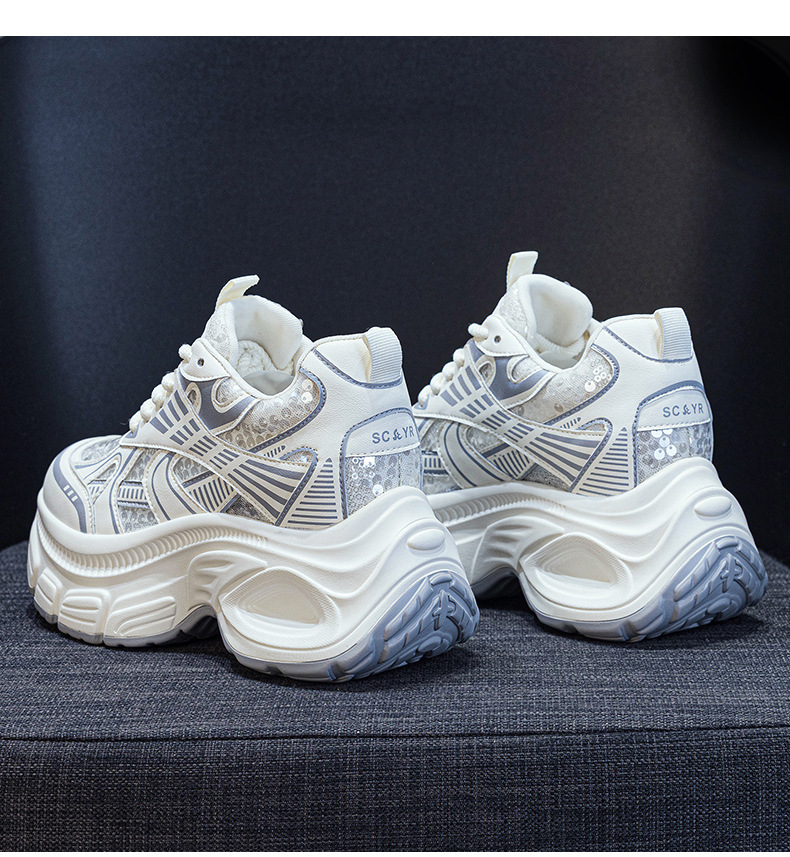 Giày sneaker chunky đế dày độn cao bên trong nữ phong cách thể thao thời trang mùa hè 2025 — M2832 màu đỏ, M2832 màu be, M2832 màu bạc chi tiết 16