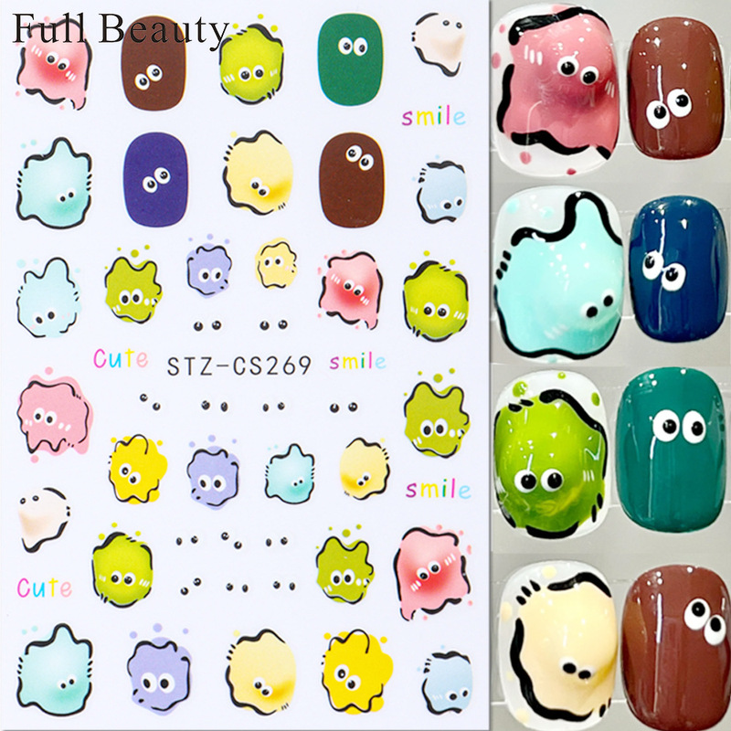 New nail stickers 3D fun PIA JI graffiti monster cartoon cute adhesive nail stickers wholesale