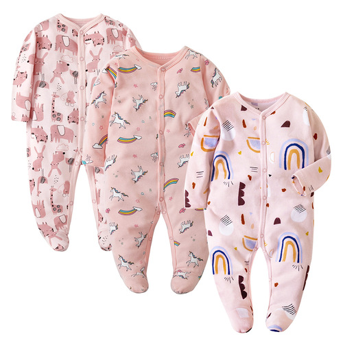 Manufacturers wholesale baby jumpsuits with foot coverings, newborn jumpsuits with foot coverings, spring and summer pajamas, baby clothes