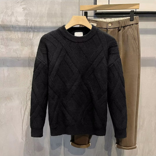Autumn and winter warm Men's bottoming sweater thickened solid color jacquard youth sweater loose casual trendy sweater