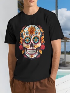 Unisex Mexican Candy Skull T-shirt - Flower skull print, mul