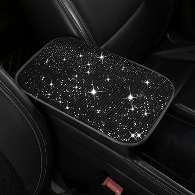 Sparkling rhinestone car armrest cushion Armrest box pad - black-rhinestone-embellishment