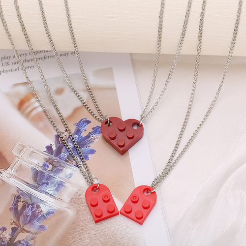 Nceklace Korean Style European and American Cross-Border Heart Necklace Creative Simple Love Pendant Double Beaded Chain Necklace