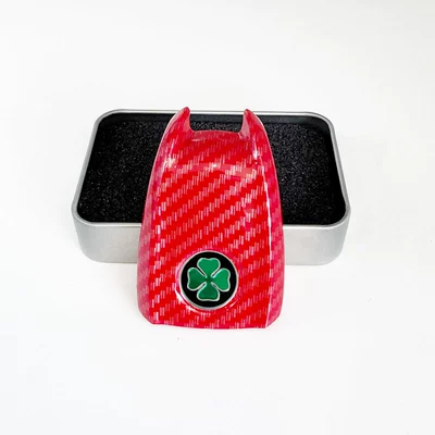 Car logo Original Car Key Shell Stelvio - four-leaf-clover-red-carbon-fiber-back-cover
