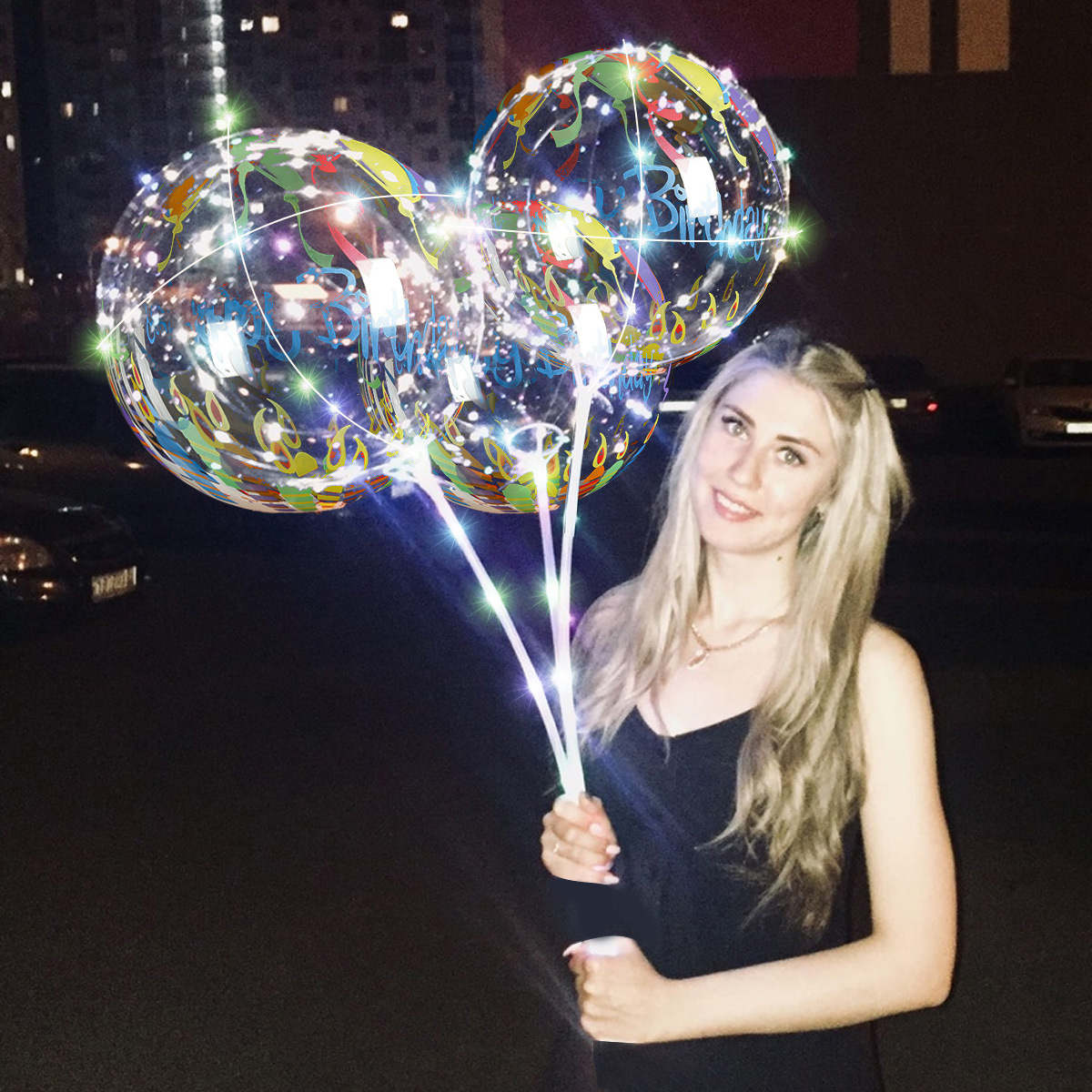 Red de red transparente estampado luminoso de 20 pulgadas bola de onda mercado nocturno puesto callejero globo decoración de cumpleaños accesorios