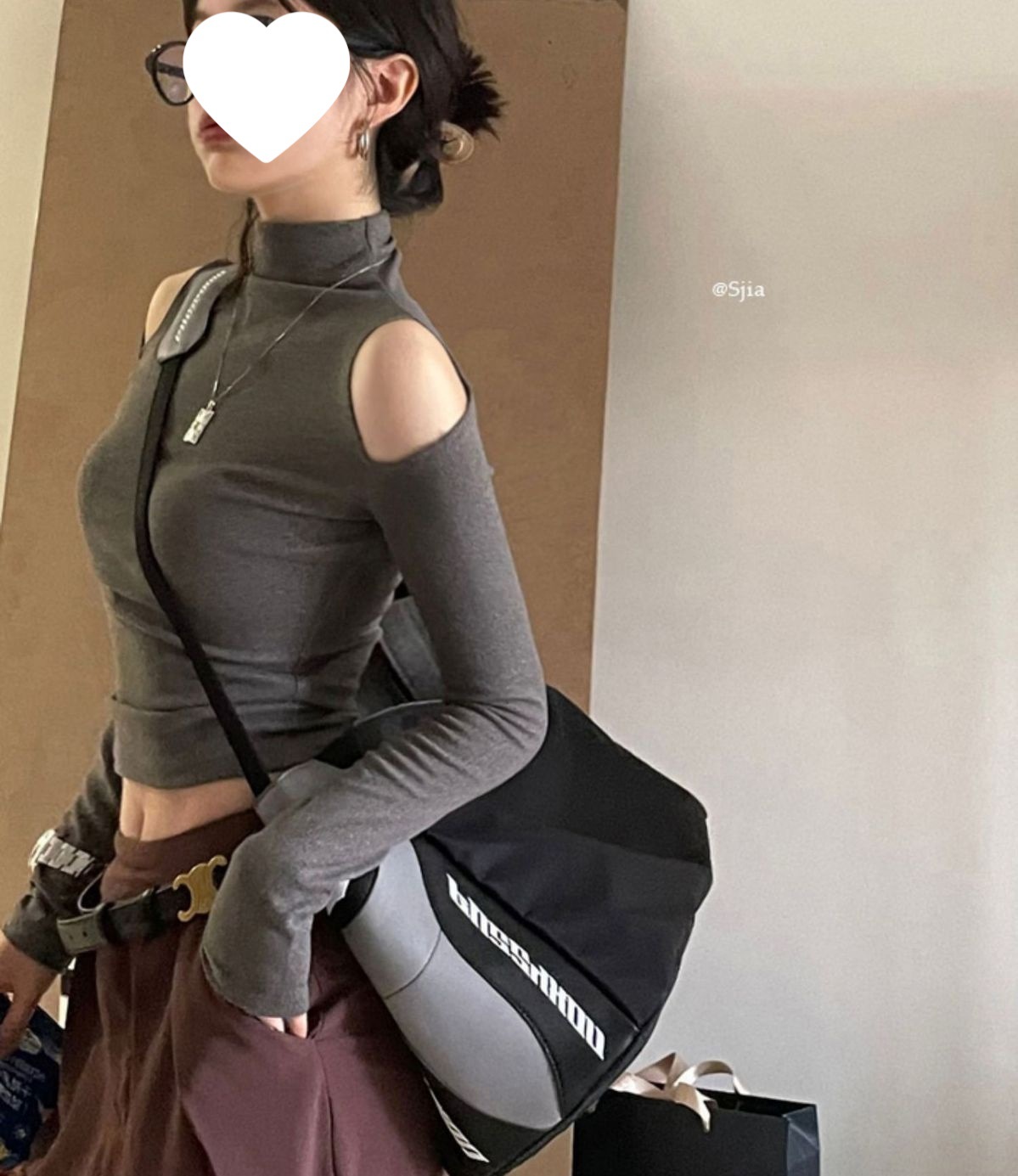 240 양털 높은 칼라 긴 소매 티셔츠 여성 디자인 센스 타이트 핫 걸스베이스 셔츠 탑 그레이